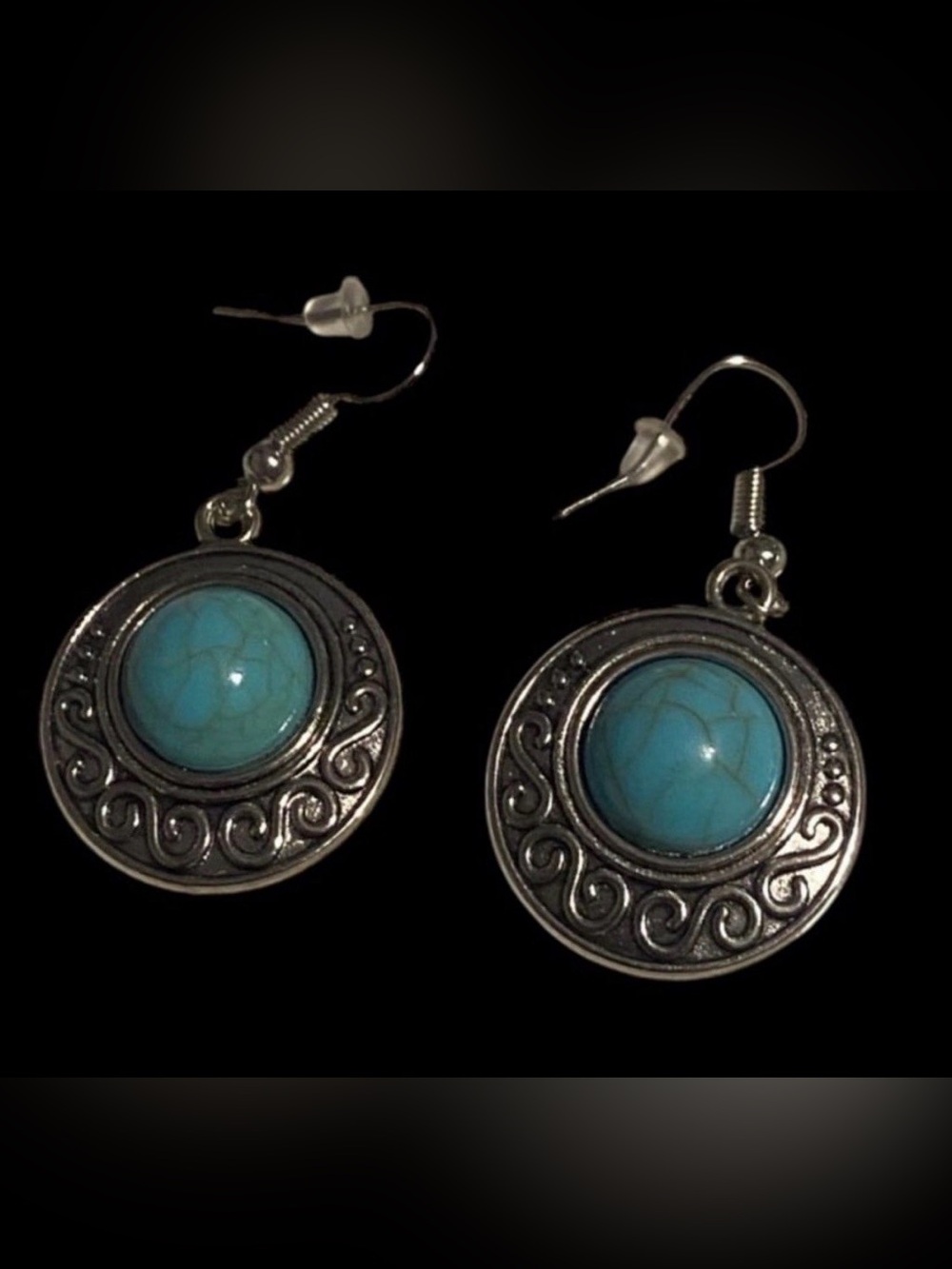 Silver Tone Faux Turquoise Pierced Earrings #6589 - Picture 2 of 8